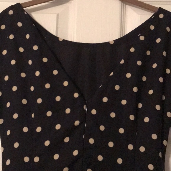 Anthropologie Lilis Closet Polka Dot Linen Navy Tan Dress Women’s Size Small - Picture 4 of 7